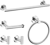 Lot de 5 accessoires de salle de bain en nickel brossé comprenant une barre porte-serviette de 61 cm, 2 crochets pour serviette, un support de papier toilette, un anneau rond en acier inoxydable
