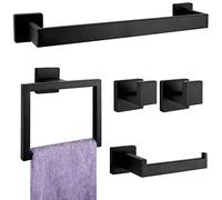 Lot de 5 Accessoires de Salle de Bain Noir Mat en Acier Inoxydable SUS304 pour Salle de Bain, Porte-Serviettes Mural