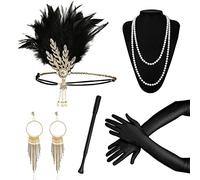 Lot de 5 accessoires de style Gatsby le Magnifique avec bandeau, boucles d'oreilles, collier de perles, gants, accessoires de poche, costume Charleston des années 1920, accessoires vintage pour femme