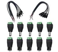 Lot de 5 adaptateurs de prise d'alimentation et de prise 12 V CC - Comprend 5 connecteurs mâles et femelles avec 10 câbles d'alimentation CC - Compatible avec bandes lumineuses LED et caméras de