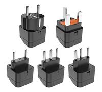 Lot de 5 adaptateurs de prise internationales pour plus de 150 pays, y compris UK/EU/Afrique du Sud/Suisse/Suisse | Adaptateur de prise avec protection de terre 110-250 V | Noir