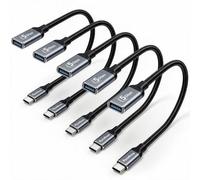 Lot de 5 adaptateurs USB C vers USB 3.0 de 15,2 cm, USB-C mâle vers USB | Adaptateur OTG de type C vers USB A, aluminium tressé en nylon, données 5 Gbit/s, charge 3 A 15 W, pour iPhone 15-17, MacBook