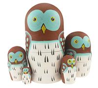 Lot de 5 adorables mini chouettes intelligentes de dessin animé - Poupées gigognes en bois faites à la main - Poupée matriochka pour enfants - Cadeau pour enfants - Ornement hibou - Fournitures de
