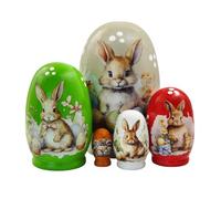 Lot de 5 adorables poupées gigognes de Pâques en forme d'œuf, motif de lapin de dessin animé russe, matriochka, jouets empilables Babushka pour enfants, cadeau d'anniversaire, de Pâques, décoration de