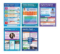 Lot de 5 affiches de sécurité numérique (collège et lycée) - Affiches de sécurité en ligne - Papier brillant laminé 84 x 59,7 cm - Affiches de e sécurité sur Internet - Tableaux éducatifs