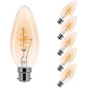 Lot de 5 ampoules LED à filament spiralé - 2,5 W - Or - Extra blanc chaud - 2 000 K (bougie B22)