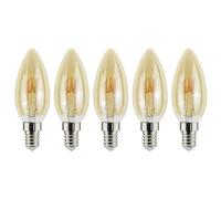 Lot de 5 ampoules LED à filament spiralé - 2,5 W - Or - Extra blanc chaud - 2 000 K (bougie E14)