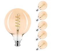 Lot de 5 ampoules LED à filament spiralé - 2,5 W - Or - Extra blanc chaud - 2 000 K (globe G125, B22)