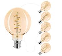 Lot de 5 ampoules LED à filament spiralé - 2,5 W - Or - Extra blanc chaud - 2 000 K (globe G95, B22)