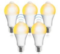 Lot de 5 ampoules LED E27 avec détecteur de mouvement, ampoule LED avec détecteur de mouvement PIR Lampe 12 W blanc chaud 2700 K capteur de lumière lampe à économie d'énergie pour couloir garage