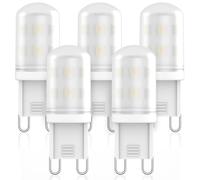 Lot de 5 ampoules LED G9 2 W de rechange pour ampoule halogène G9 28 W 25 W 20 W, ampoule LED G9, IRC 85+, pas de scintillement, 360 degrés, intensité non variable (lot de 5, 6000 K blanc froid)
