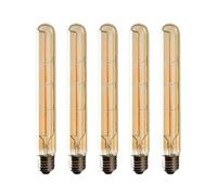 Lot de 5 Ampoules T225 Long Tube, Filament LED Edison, 6W Culot E27 Blanc Chaud, Verre Ambré Pour Décorative Ampoule, AC 220-240V