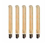 Lot de 5 Ampoules T225 Long Tube, Filament LED Edison, 6W Culot E27 Blanc Chaud, Verre Ambré Pour Décorative Ampoule, AC 220-240V