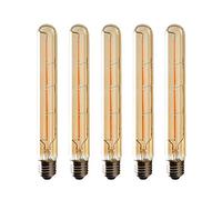 Lot de 5 Ampoules T30 Long Tube, Filament LED Edison, 4W, Équivalent Incandescence 40W, Culot E27, Blanc Chaud 2200K, 400LM, Verre Ambré Pour Décorative Ampoule, AC 220-240V, Non dimmable