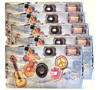 Lot de 5 appareils photo jetables 1A PORST Edition Flower Power, fleurs et papillon, avec flash, piles et film (lot de 5, 27 prises chacune)
