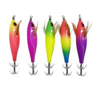 Lot de 5 appâts artificiels durs pour crevettes appâts 8 cm hameçons de pêche Glow Squid Jigs Glow Jigs Crochets Débutants