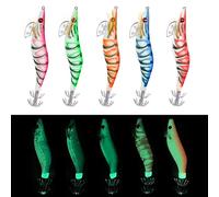 Lot de 5 Appâts pour Crevettes de pêche, Pêche Leurres Artificielles, Hameçon Multicolore avec Jupe Leurres de Pêche Vibrants Leurres de Pêche Pointus Têtes Plombées pour Brochet Bar Truite Doré