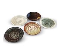 Lot de 5 Assiettes de Service en Poterie Grossière - 15 cm, Lave-Vaisselle et Micro-Ondes, Style Traditionnel Japonais, pour Dessert et Salade