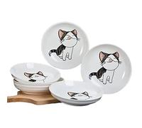 Lot de 5 assiettes en céramique avec motif chat mignon, 18,5 cm, grandes assiettes à dessert en porcelaine, plats à dessert en céramique pour steak, pâtes, pizzas, apéritifs (passe au lave-vaisselle