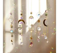 Lot de 5 Attrape Soleil Cristal Capteur a Suspendre Suspendu Arc-en-Ciel Ange Suncatcher Pendentif Soleil l'étoile Lune Capteur pour Fenêtre Chambre et Jardin Noël Jour de fête Mariage