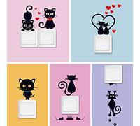 Lot de 5 autocollants amovibles pour interrupteur - Motif chats noirs mignons - Décoration murale familiale - Pour salon, bureau