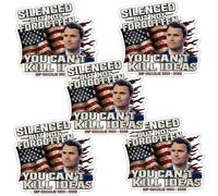 Lot de 5 autocollants Charlie Kirk Silenced But Not Forgotten Tribute - You Can't Kill Ideas Patriotic Memorial Sticker, Charlie Kirk Freedom Stickers pour ordinateur portable, pare-chocs, fenêtre de