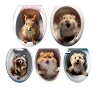 Lot de 5 autocollants décoratifs pour abattant de WC, animaux sauvages, autocollants en PVC respectueux de l'environnement pour toilettes, salle de bain, accessoires de WC (29 x 35 cm)