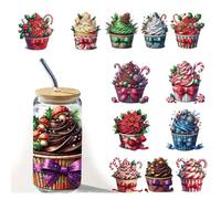 Lot de 5 autocollants festifs pour cupcakes et desserts - Autocollants de transfert UV DTF imperméables pour gobelets en verre, meubles, loisirs créatifs, pour bricolage, bouteille d'eau, ordinateur
