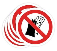 Lot de 5 autocollants interdits de 5 cm Panneau interdiction de signal de travail industriel (5 cm, utilisation de gants)