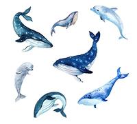Lot de 5 autocollants muraux géants en forme de baleine bleue et 2 ensembles de stickers muraux à décoller et à coller pour chambre d'enfant et d'adolescent