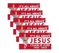 Lot de 5 autocollants pour pare-chocs avec inscription It's All About Jesus Charlie Kirk 1993-2025, Justice for Charlie Jesus, Cross Patriotique, cadeaux pour fenêtres de voiture, camion, faciles à