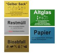 Lot de 5 autocollants pour poubelle - Pour le tri sélectif - Résistant aux intempéries - Étiquettes pour poubelles - Pour sac jaune, reste, papier usé, déchets biologiques, verre