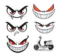 Lot de 5 autocollants pour yeux robot tondeuse - Autocollants amusants pour voiture - Yeux à coller - Autocollants pour moto, visages méchants - Imperméables - Réfléchissants - Pour voiture et robot