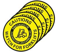 Lot de 5 autocollants ronds en vinyle avec inscription « Caution Watch for Forklift Floor Sign » - 40,6 cm - Bilingue anglais/espagnol - Antidérapants - Amovibles - Imperméables - Protection UV