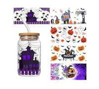 Lot de 5 autocollants sur le thème d'Halloween, autocollants en vinyle imperméable, UV, DTF, décalcomanies d'Halloween pour décoration de bouteille d'eau (style 3)