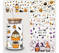 Lot de 5 autocollants sur le thème d'Halloween, autocollants en vinyle imperméable, UV, DTF, décalcomanies d'Halloween pour décoration de bouteille d'eau (style 2)