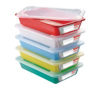 Lot de 5 bacs alimentaires plats ''''témoins'''' avec couvercle 3L assortis Gilac