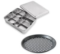Lot de 5 bacs de préparation culinaire en inox et d'un moule à pizza perforé en acier antiadhérent 29,5 cm Mathon