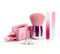 Lot de 5 bacs de recyclage de poudre à ongles avec brosse à poussière en verre et entonnoir pour nail art (rose)