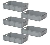 Lot de 5 bacs Euro avec 2 poignées, 600 x 400 x 170 mm, 32 l, gris.