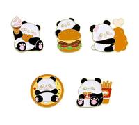 Lot de 5 badges à épingles, panda, hamburger, frites, pour sacs à dos, vêtements et chapeaux, accessoires fantaisie, cadeaux pour femmes et filles, cadeau d'anniversaire, 5Pcs, Métal