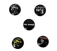 Lot de 5 badges « DAMNED, YOUNG, HOT, LOUD AND RIFF » - Produit officiel