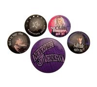 Lot de 5 badges Mercredi (design Nevermore) pour sacs, sacs à dos, vestes, sacs de fête ou pin's - Produit officiel, taille unique, Aluminium, Pas de gemme