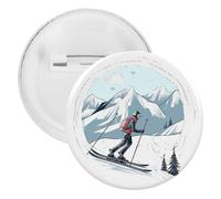 Lot de 5 badges ronds sur le thème du ski pour vêtements, sacs, chapeaux, jeans et plus encore, 5,8 cm, fer blanc, sans pierre précieuse, 2.3 inch, fer-blanc plastique, Pas de gemme