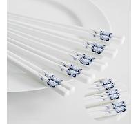 Lot de 5 baguettes chinoises en céramique - Faciles à nettoyer - Idéales pour remplacer les baguettes en plastique/bois - 24 cm - Paon bleu