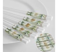 Lot de 5 baguettes en céramique chinoise réutilisables - Idéal pour remplacer les baguettes en bambou et en bois - 24 cm (Camélia doré)