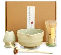 Lot de 5 balais à matcha avec support pour balai à matcha en céramique, pelle traditionnelle, pour le travail manuel japonais (vert foncé)