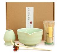 Lot de 5 balais à Matcha Fouet à Matcha - avec Porte-Balai - en céramique - Pelle Traditionnelle - pour Le Travail Manuel Japonais - Vert