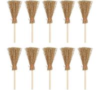 Lot de 5 balais miniatures avec bâtons de paille - Accessoires de maison de poupée à l'échelle 1:12 pour décoration de fête d'Halloween, balai de sorcière, accessoire de cosplay et mini présentoir de