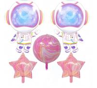 Lot de 5 ballons astronaute pour filles/deux ballons d'anniversaire pour fille/astronaute fille astronaute décoration de fête d'espace/ballons violet astronaute 4D planète pour fille/planète espace